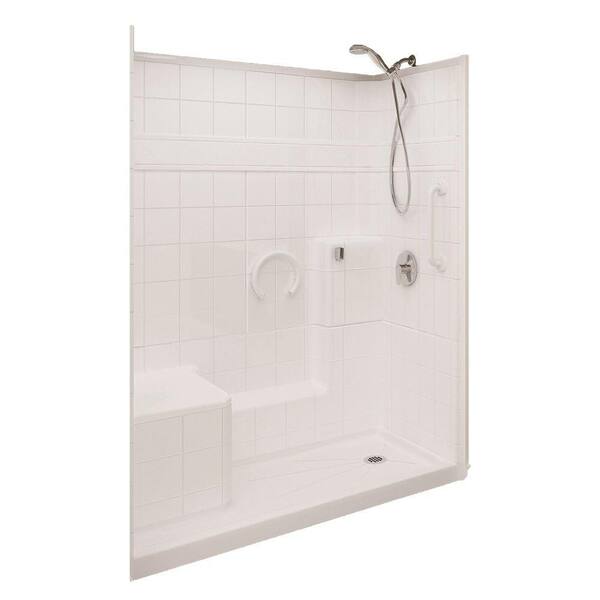 Ella Prestige 32 in. x 60 in. x 77 in. 3-piece Low Threshold Shower System in White with Right Drain