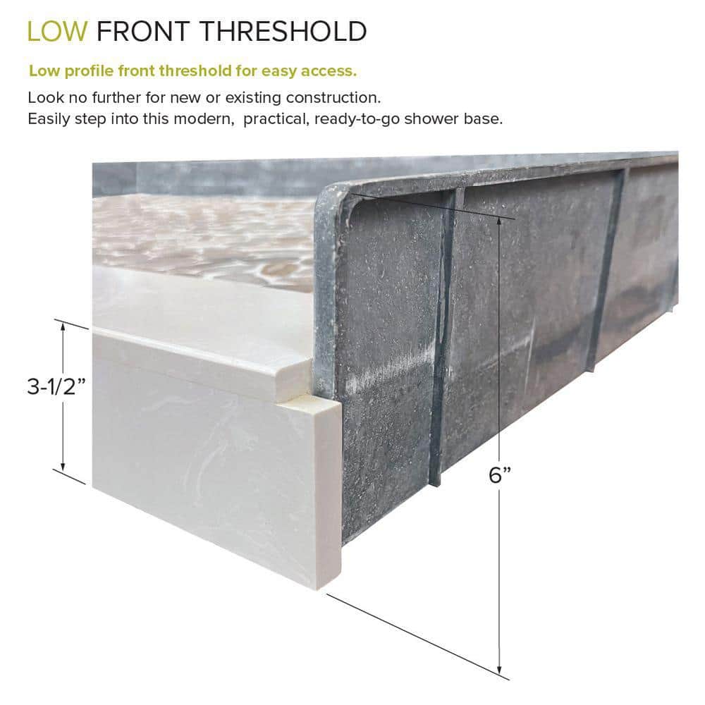 Pebble Crème Pre-Tiled Rectangular Shower Base with Center Drain