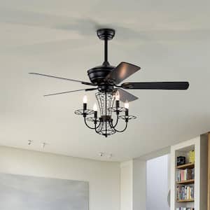 52 in. Indoor Crystal Chandelier Black Ceiling Fan with Dual Finish, Reversible Blades, Lights and Remote Control