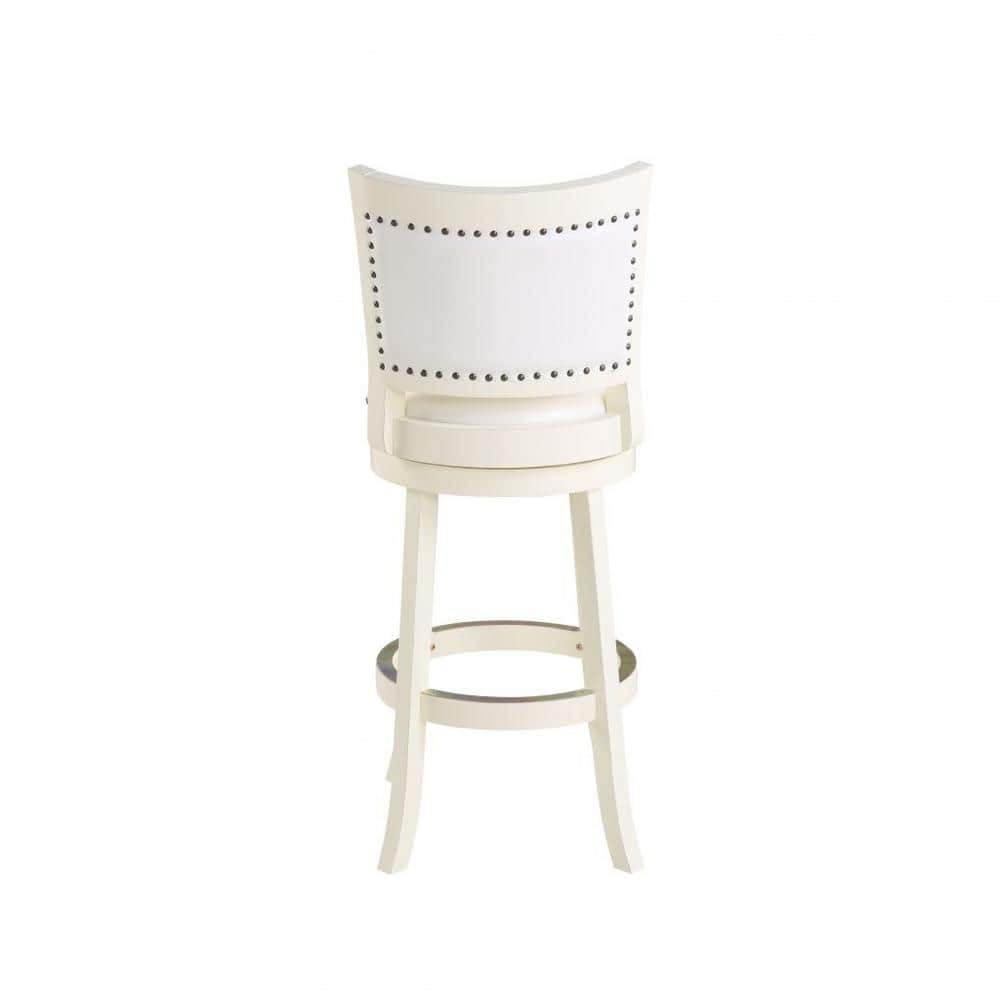 Elegant Traditional White Leather Swivel Bar Stool with Brass Nailhead Trim