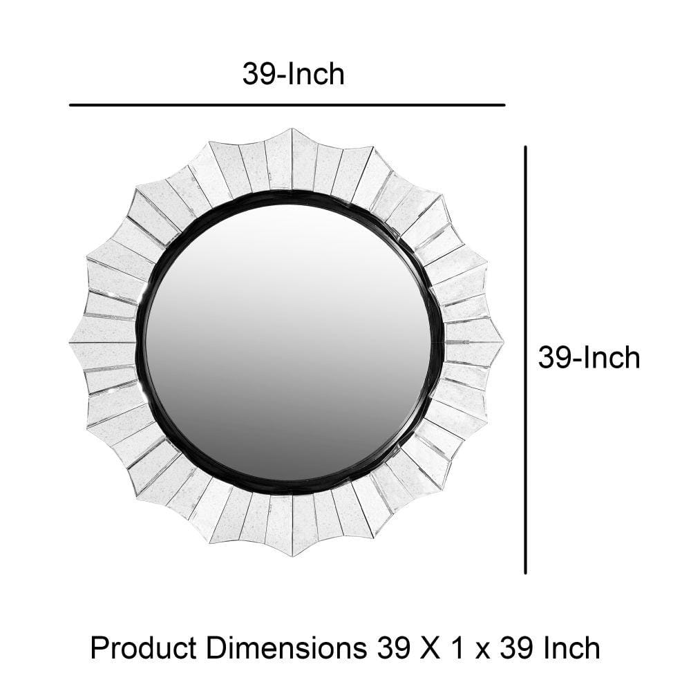 39" Round Scalloped Silver Wall Mirror with Beveled Edges