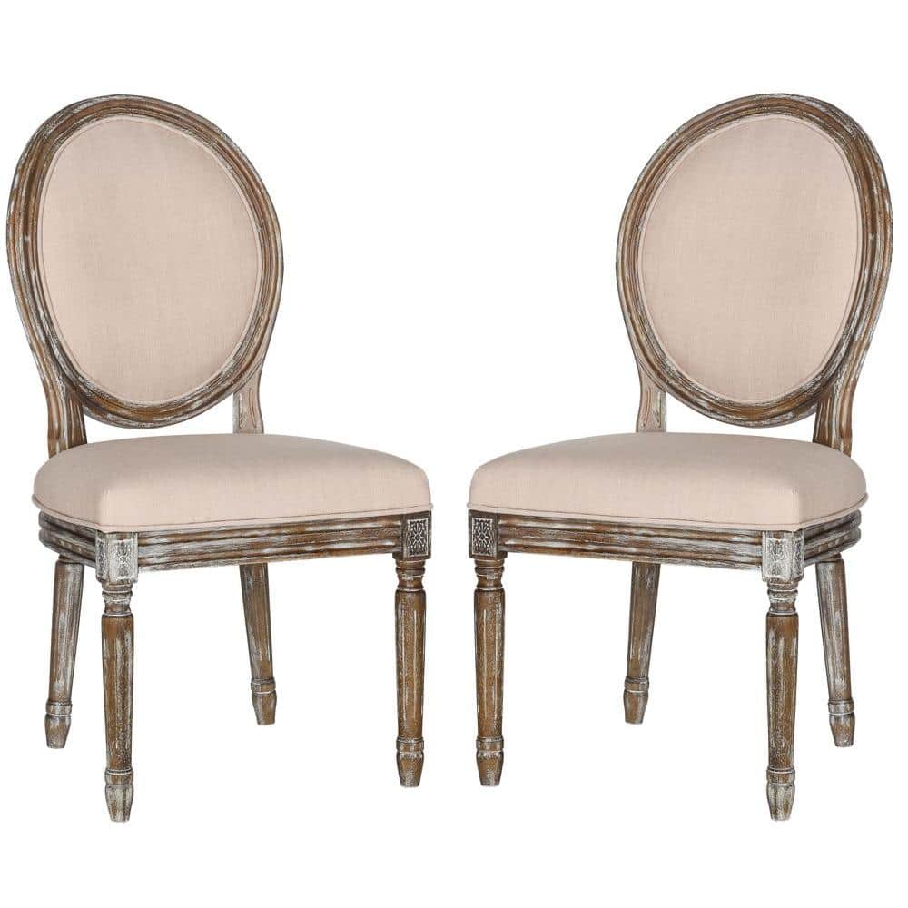 Holloway Beige Linen Upholstered Side Chair with Rustic Oak Frame (Set of 2)