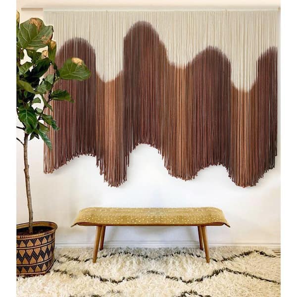 Large Brown Dip-Dyed Macrame Bohemian Tapestry-57 in. W x 35 in. L