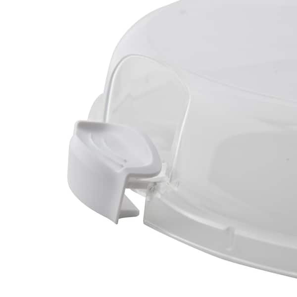 Farberware 14-in Round Build-a-Board Acacia Cutting Board with Single Compartment and Clear Locking Lid, White 5317655