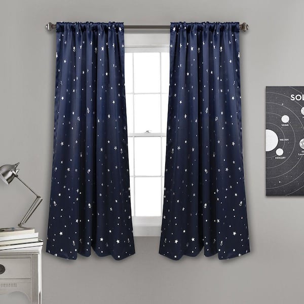 Star Blackout Window Curtain Panels Navy 52X45 Set