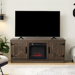 Farmhouse 58 in. Freestanding Media Console Electric Fireplace TV Stand in Dark Brown