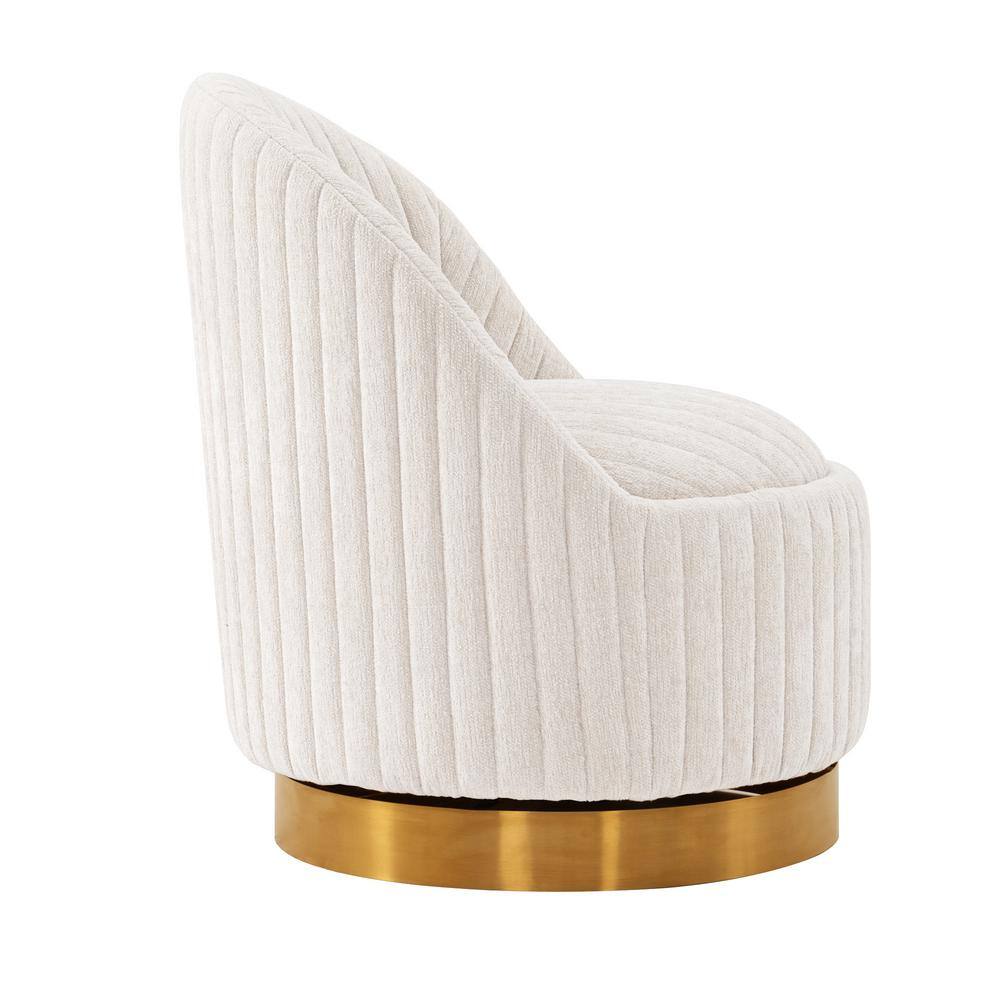 Cream Boucle Swivel Barrel Chairs with Gold Base, Set of 2