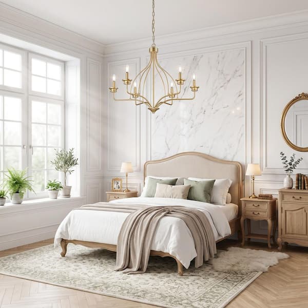 31.5 in. Modern 6-Light Gold Chandelier Ceiling Light for Dining Room, Kitchen Island, and Bedroom