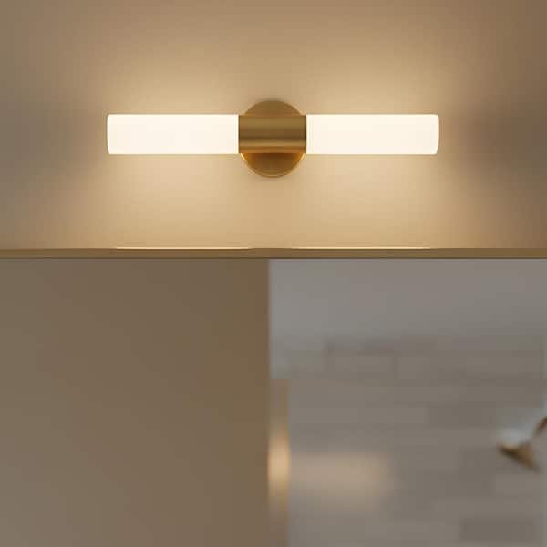 DSI LIGHTING Astra 22 in. Gold Integrated LED Vanity Light Bar with Etched Ribbed Glass Shade