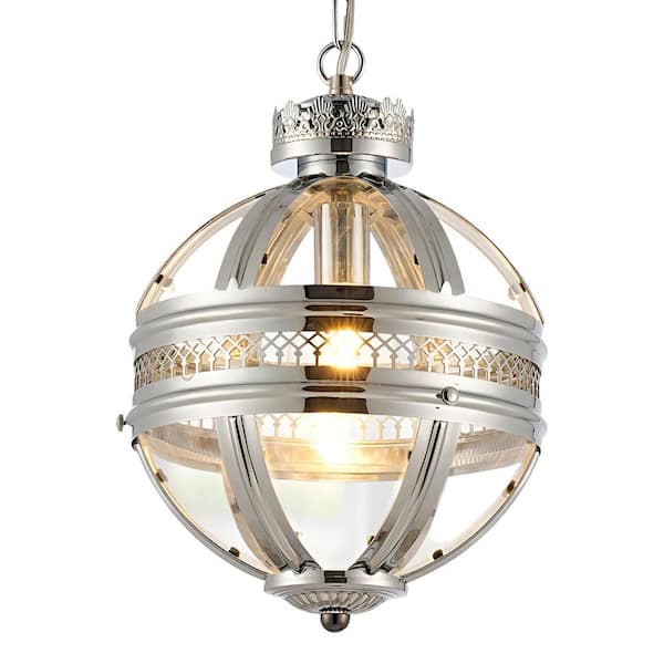 Unbranded Victoriany 100-Watt 1-Light Nickel Shade Pendant Light with Clear Glass Shade, No Bulbs Include Wered