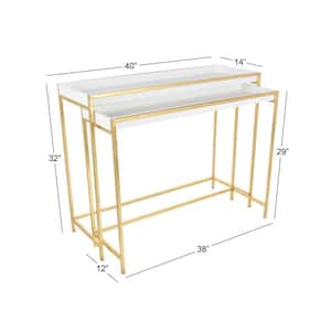 40 in. White Extra Large Rectangle Wood Nesting Geometric Console Table with Gold Metal Legs (2- Pieces)