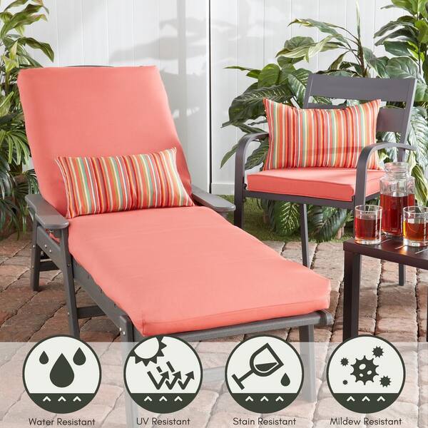 Greendale Home Fashions 23 in. x 73 in. Outdoor Chaise Lounge Cushion in Coral OC2802 CORAL The Home Depot