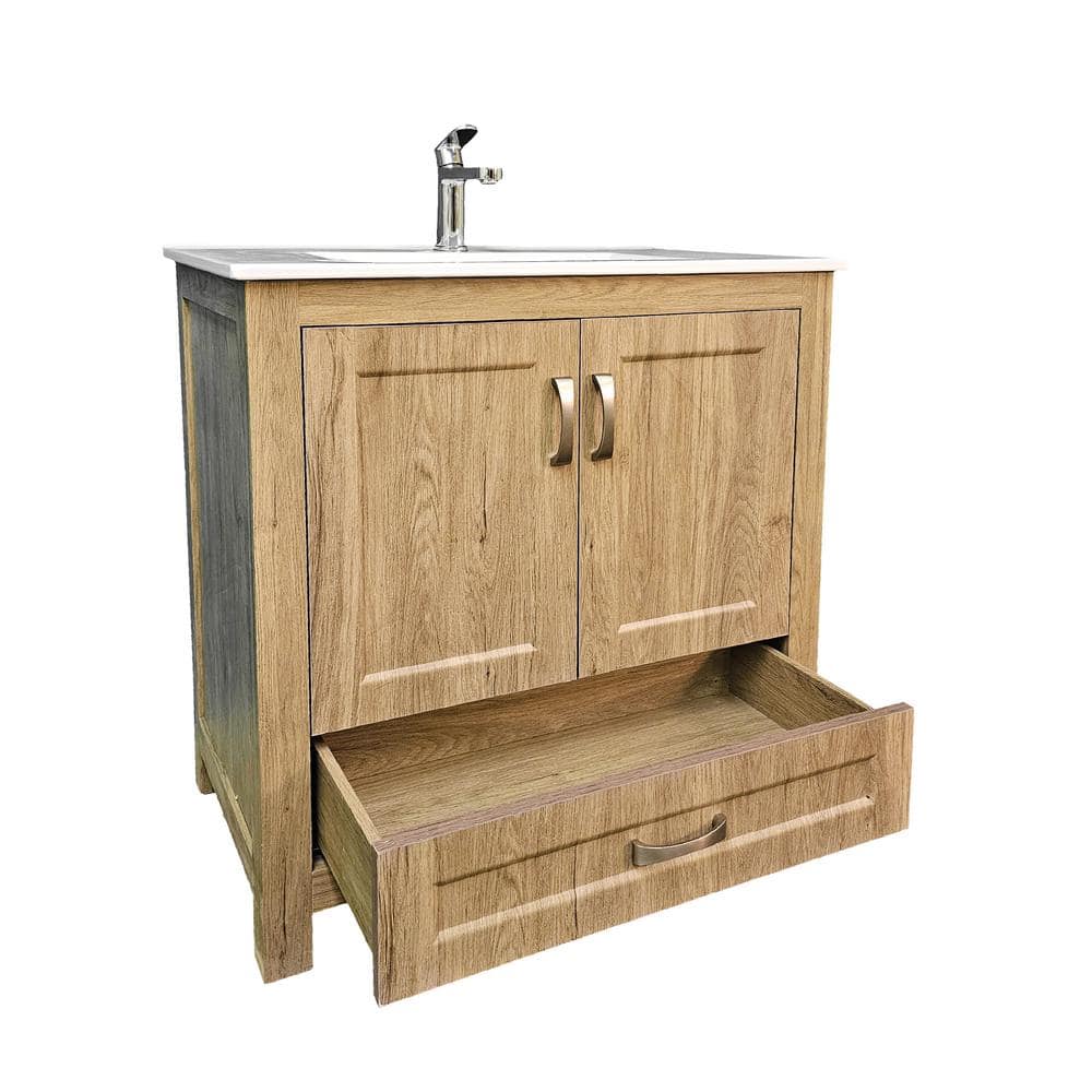 Livorno 30" Woodgrain Freestanding Vanity with White Ceramic Top