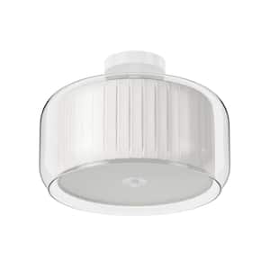 14.96 in. 3-Light White Semi Flush Mount Drum Light Modern Close to Ceiling Lamps with Double Fabric and Glass Shade