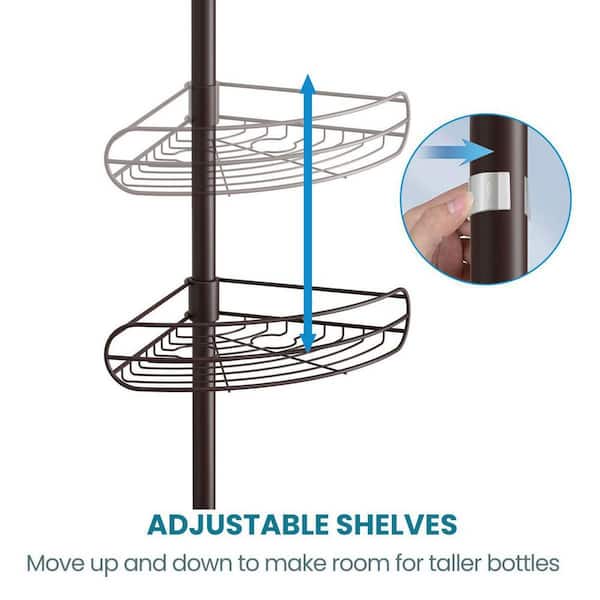 Home Zone 3-Tier Adjustable Shelves with Corner Shower Caddy, Oil
