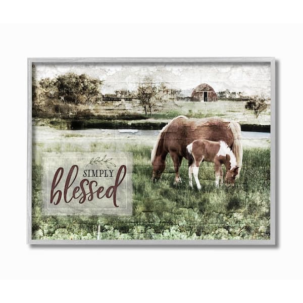 Stupell Industries 16 in. x 20 in. "Simply Blessed Distressed Farm Yard Horses Photograph Gray Farmhouse Framed Wall Art" by Jennifer Pugh