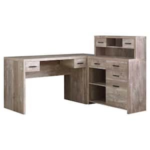 59 in. Taupe Walnut Wood L Shape Computer Desk With Eight Drawers