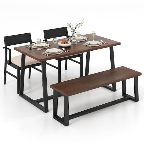 Costway 4-Piece Rectangle Coffee Wood Top Dining Room Set Seats 4 ...