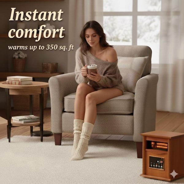 1500W Electric Radiant Infrared Cabinet Space Heater for Indoor Use with Remote Control in Light