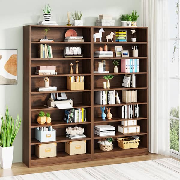 BYBLIGHT Eulas 71 in. Tall Brown Wood 9 Tier Standard Bookcase