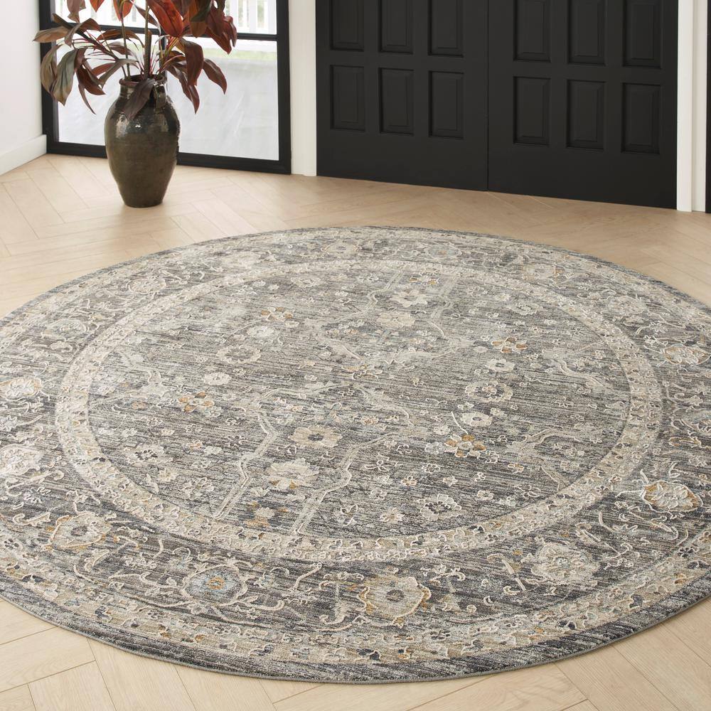 Nyle Slate Multicolor Round Bohemian Floral Rug