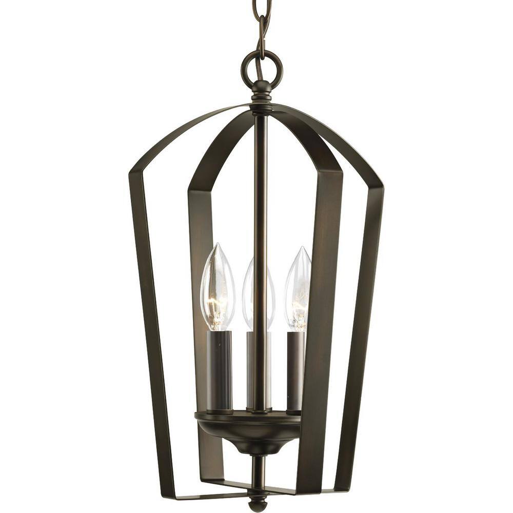 Antique Bronze 3-Light Foyer Fixture with White Candle Sleeves