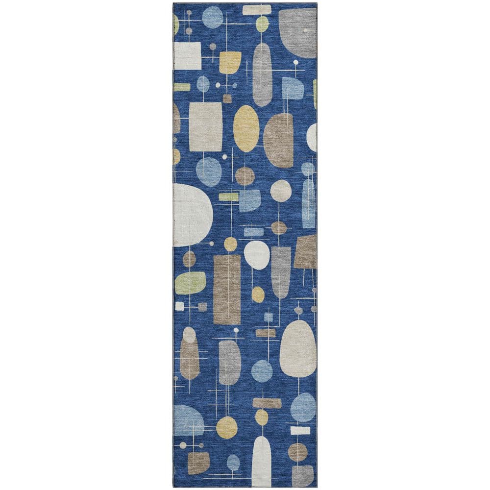 Mayfield Premium Machine Washable Abstract AMF2393 Navy 2 ft. x 7 ft. Runner Rug price history on PriceWatchPro