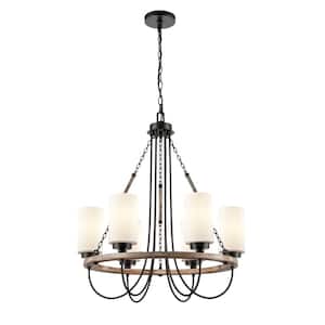 Paladin 6-Light Matte Black Chandelier with White Glass Shade