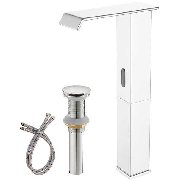 Automatic Sensor Touchless Vessel Sink Faucet Single Hole High Arc Bathroom Faucet with Pop Up Drain in Polished Chrome