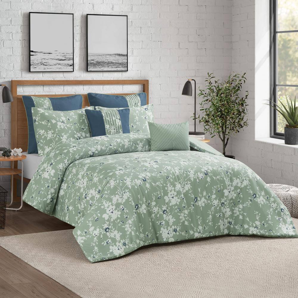 Twin Blue Reversible Microfiber Comforter Set with Piped Edges