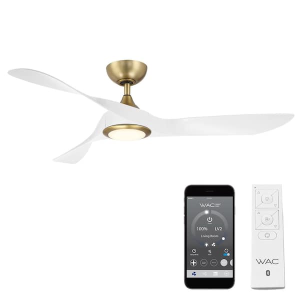 WAC Lighting Swirl 54 in. Integrated LED Indoor/Outdoor 3-Blade Smart Ceiling Fan Soft Brass/Matte White with 3000K & Remote Control