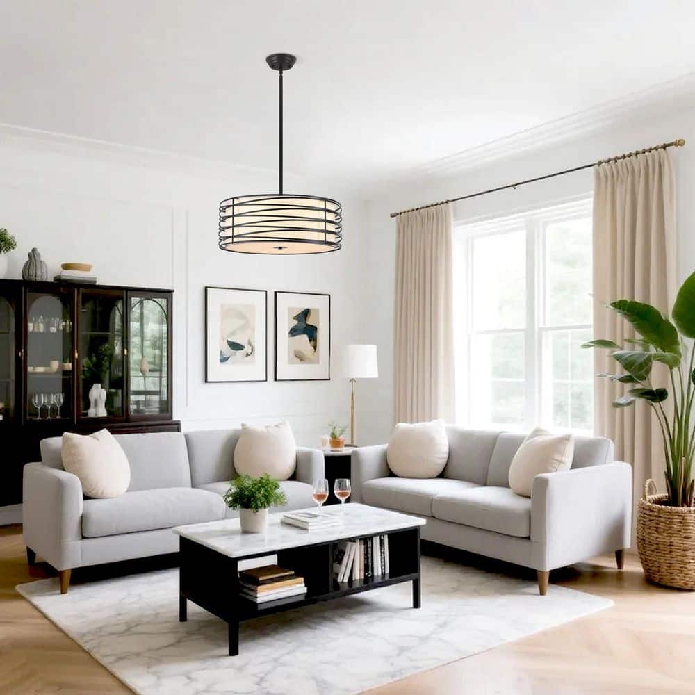 5-Light Black Modern Drum Chandelier With Fabric Shade for Dining Room price history on PriceWatchPro