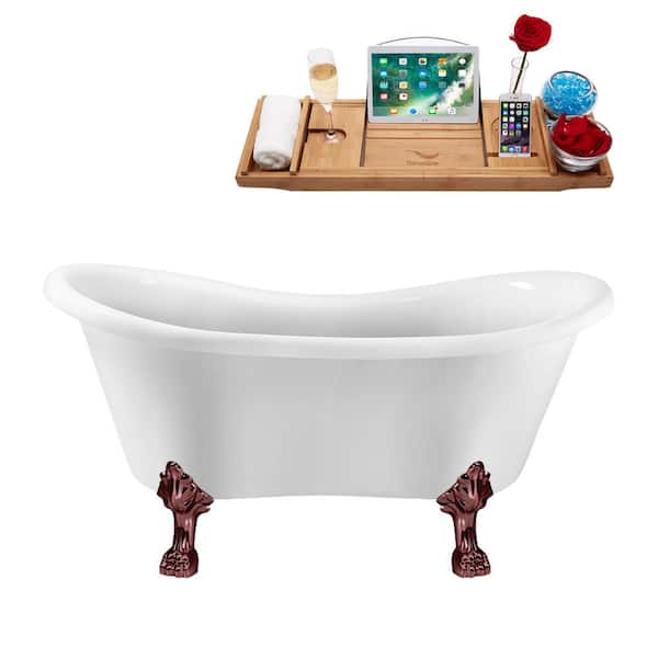 Streamline 62 in. Acrylic Clawfoot Non-Whirlpool Bathtub in Glossy White,Matte Oil Rubbed Bronze Clawfeet And Drain