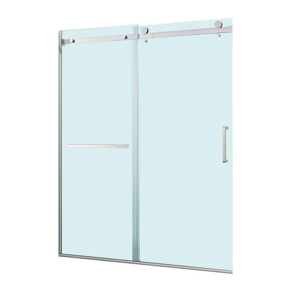 60 in. W x 75 in. H Single Sliding Semi-Frameless Shower Doors in Brushed Nickel Finish with Clear Glass price history on PriceWatchPro