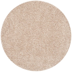 California Shag Beige 4 ft. x 4 ft. Round Solid Area Rug
