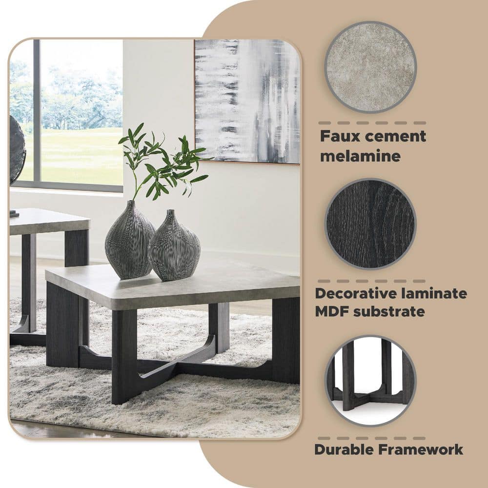 Gray Square Faux Cement and Wood Coffee Table Set