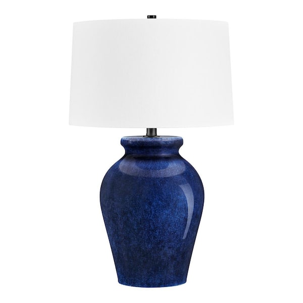 Hampton Bay Ivydale Blue Ceramic 22.5 in. Indoor Table Lamp with White Fabric Shade