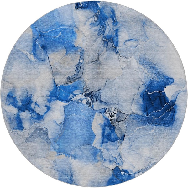 Dream Shag Premium Machine Washable Abstract ADS526 Navy 8 ft. x 8 ft. Round Rug