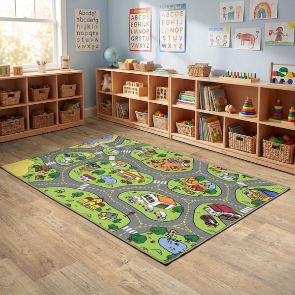 City Map Rug 3 ft. x 5 ft. Multicolor Kids Indoor Classroom Area Rug
