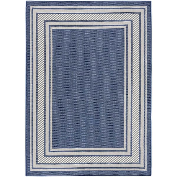 Nourison Horizon Navy 5 ft. x 7 ft. Indoor/Outdoor Bordered Contemporary Area Rug