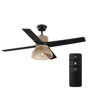 Savannah 52 in. Indoor LED Matte Black Dry Rated Ceiling Fan with 4 Reversible Blades, Light Kit and Remote Control