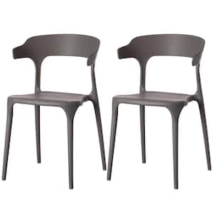 Modern Plastic Outdoor Dining Chair with Open U Shaped Back in Grey (Set of 2)