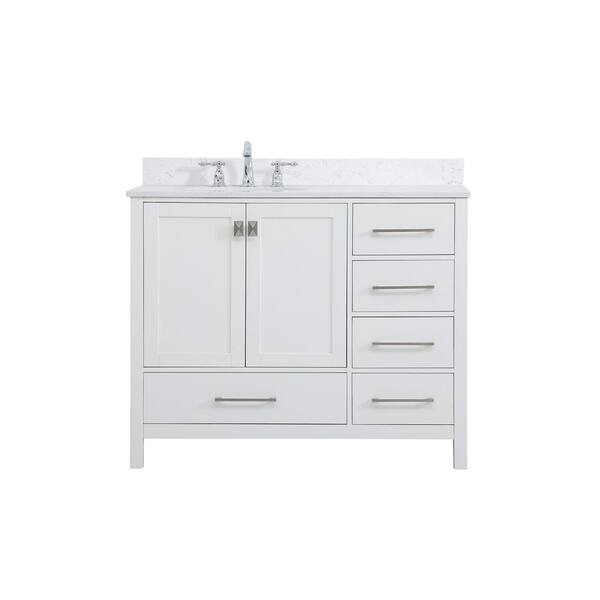 Unbranded Simply Living 42 in. W x 22 in. D x 34 in. H Bath Vanity in White with Calacatta White Engineered Marble Top