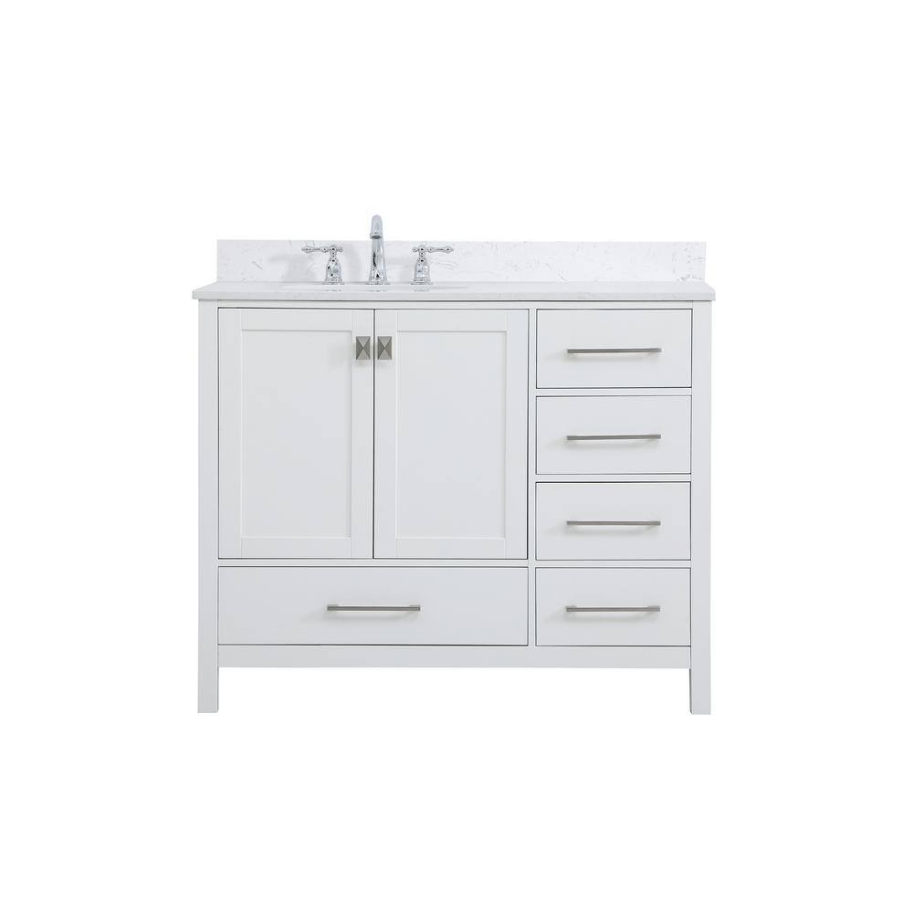 42 in. W Single Bath Vanity in White with Engineered Stone Vanity Top in Ca