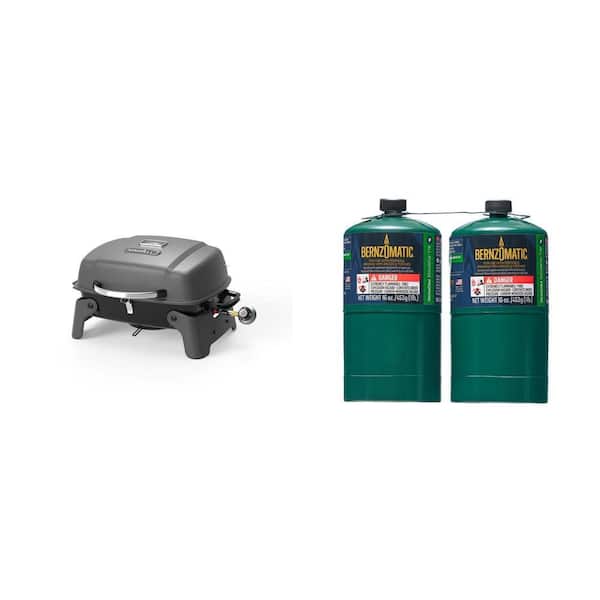 Black 1-Burner Portable Propane Gas Table Top Grill and 1 lb. Propane Gas Cylinder (2-Pack) Combo