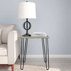 Modern Woodgrain Industrial Style End Table with Hairpin Legs