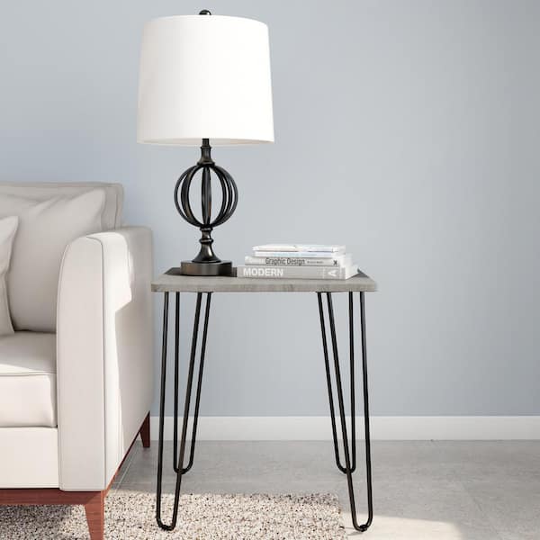 Lavish Home Modern Woodgrain Industrial Style End Table with Hairpin Legs