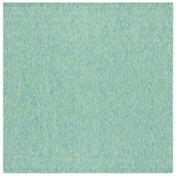 SAFAVIEH Courtyard Green/Blue 7 ft. x 7 ft. Solid Distressed Indoor/Outdoor Patio  Square Area Rug