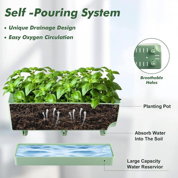 Self Watering Planter 17 in. L x Rectangular Shape Green Indoor Outdoor  Plastic Herb Flower Pots with Drainage (4-Pack) OF055PH033 - The Home Depot