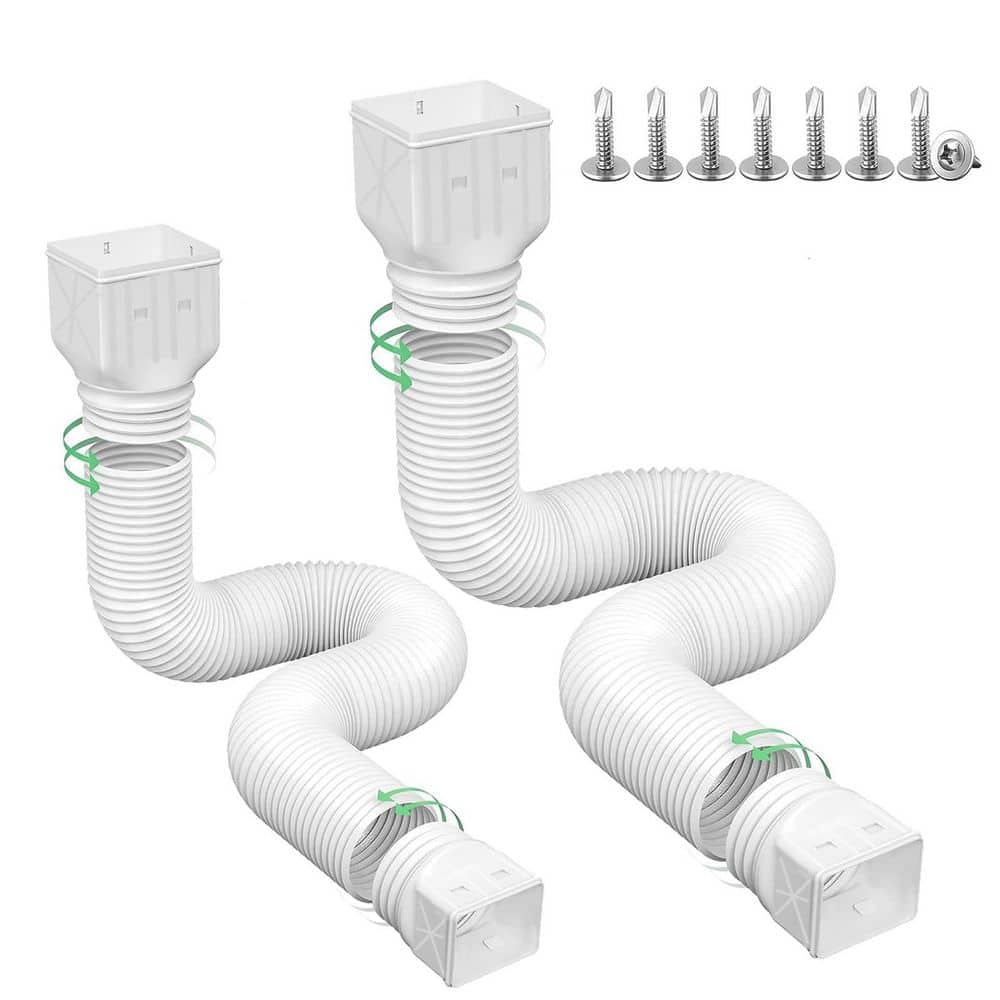 2-Pack Flexible Rain Gutter Downspout Extensions, Drain Downspout Extender, Extendable 21-60 in, White price history on PriceWatchPro